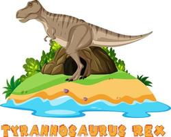 Wordcard design for  tyrannosaurus rex on island vector