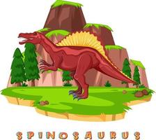 wordcard de dinosaurio para espinosaurio vector
