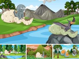 escenas con dinosaurios en el bosque vector