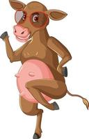 personaje de dibujos animados de vaca lechera bailando en dos piernas