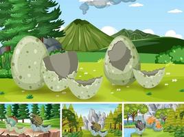 escena con huevos rotos en el campo vector