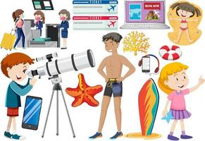 Set of cartoon character and object for travel vector