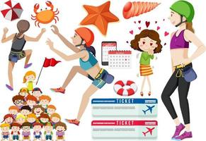 Set of cartoon character and object for travel vector