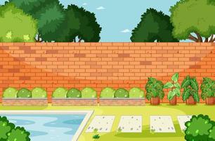 Scene of backyard with a fence vector