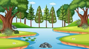 Nature scene with pond and trees vector