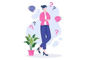 People Thinking to Make Decision, Problem Solving and Find Creative Ideas with Question Mark in Flat Cartoon Background for Poster Illustration vector