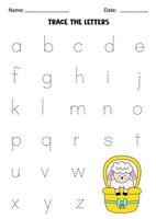 Learning alphabet. Tracing letters. Cute cartoon sheep. vector