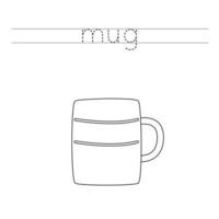 Trace the letters and color mug. Handwriting practice for kids. vector