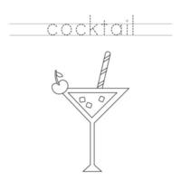 Trace the letters and color cocktail. Handwriting practice for kids. vector