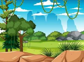 Scene with green grass in forest vector