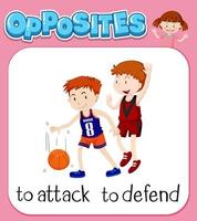 Opposite words for to attack and to defend vector