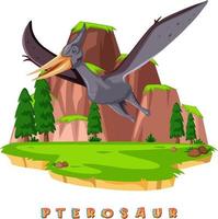 wordcard de dinosaurio para pterosaurio vector