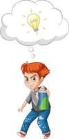 A boy with spray standing and thinking on white background vector