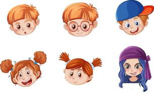 A Set of kid's head emotion on white background vector