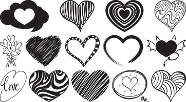 Black hand drawn hearts set vector