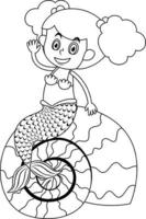 A mermaid doodle outline for colouring vector