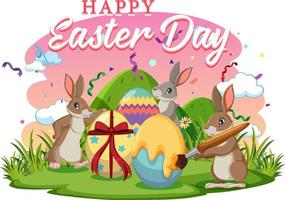 Happy Easter design with bunny and eggs vector