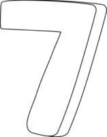 Number seven doodle outline for colouring vector