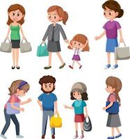 Set of cartoon character go shopping with shopping bag vector