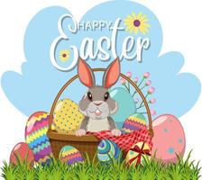 Happy Easter design with bunny and eggs vector