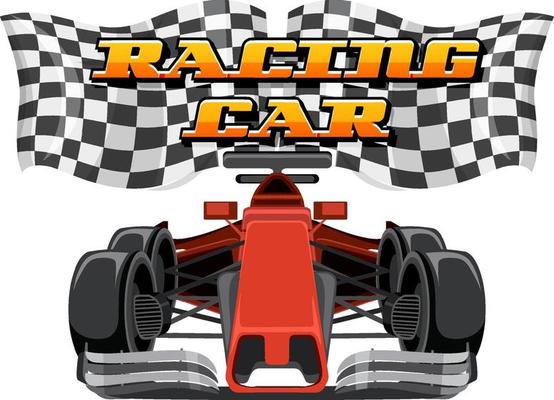 Racing car logo with racing car on white background