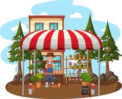 Flea market concept with plant shop vector