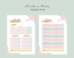 Monthly and weekly budget planner. A4 format vector