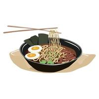Ramen noodles, meat eggs and beef broth. traditional Japanese and Chinese food vector