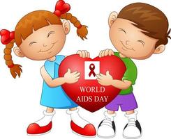 Children holding a red heart with the text world AIDS day vector