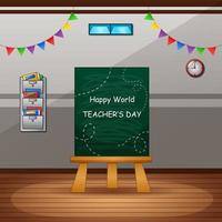 Happy Teachers Day with green chalkboard on classroom vector