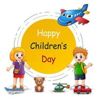 Happy Children's Day with boy and girl with toys vector
