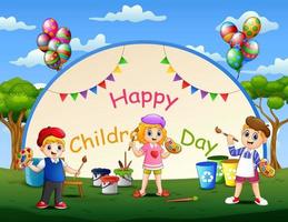 Happy children's day template with kids painting vector