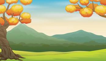 Autumn tree on the beautiful landscape background vector