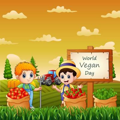 The farmers and vegetables in sack on World vegan Day