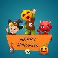 Happy Halloween character on the sign vector