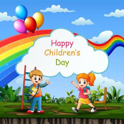 Happy children's day background poster with happy kids