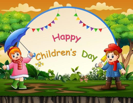 Happy children's day background with happy kids