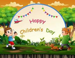 Happy children's day background with kids playing at park vector