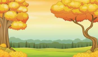 Yellow trees in autumn landscape background vector