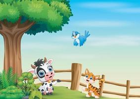 Animal cartoon playing inside the fence vector