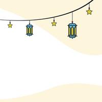 Islamic illustration celebration for Ramadan Kareem, Isra Mi'raj, and Eid al-Fitr with Colorful Hanging Lamps and Bunting. Vector art illustration