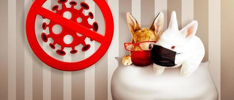 Easter rabbit with medical mask at epidemic time photo