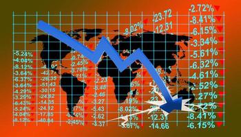 concepto de crisis económica. extendido en el mundo, la economía está baja. ilustración 3d foto