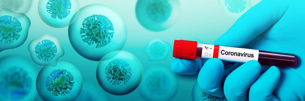 médico sosteniendo una muestra de sangre con el virus de la corona. ilustración 3d foto