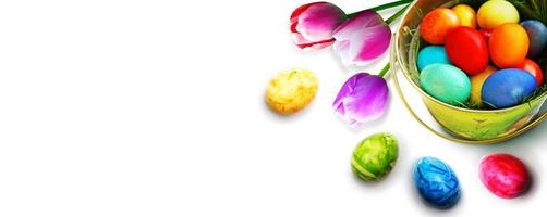 Beautiful Easter background with colorful Easter eggs photo