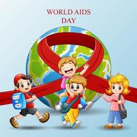 concepto del día mundial del sida con escolares felices vector