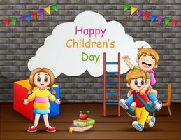 Happy children's day poster with happy kids vector