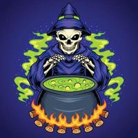 Skull witch making a spell vector