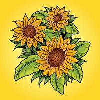 Sunflower and leaf vector illustration