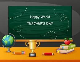 Happy Teachers Day sign with set of stationary elements vector